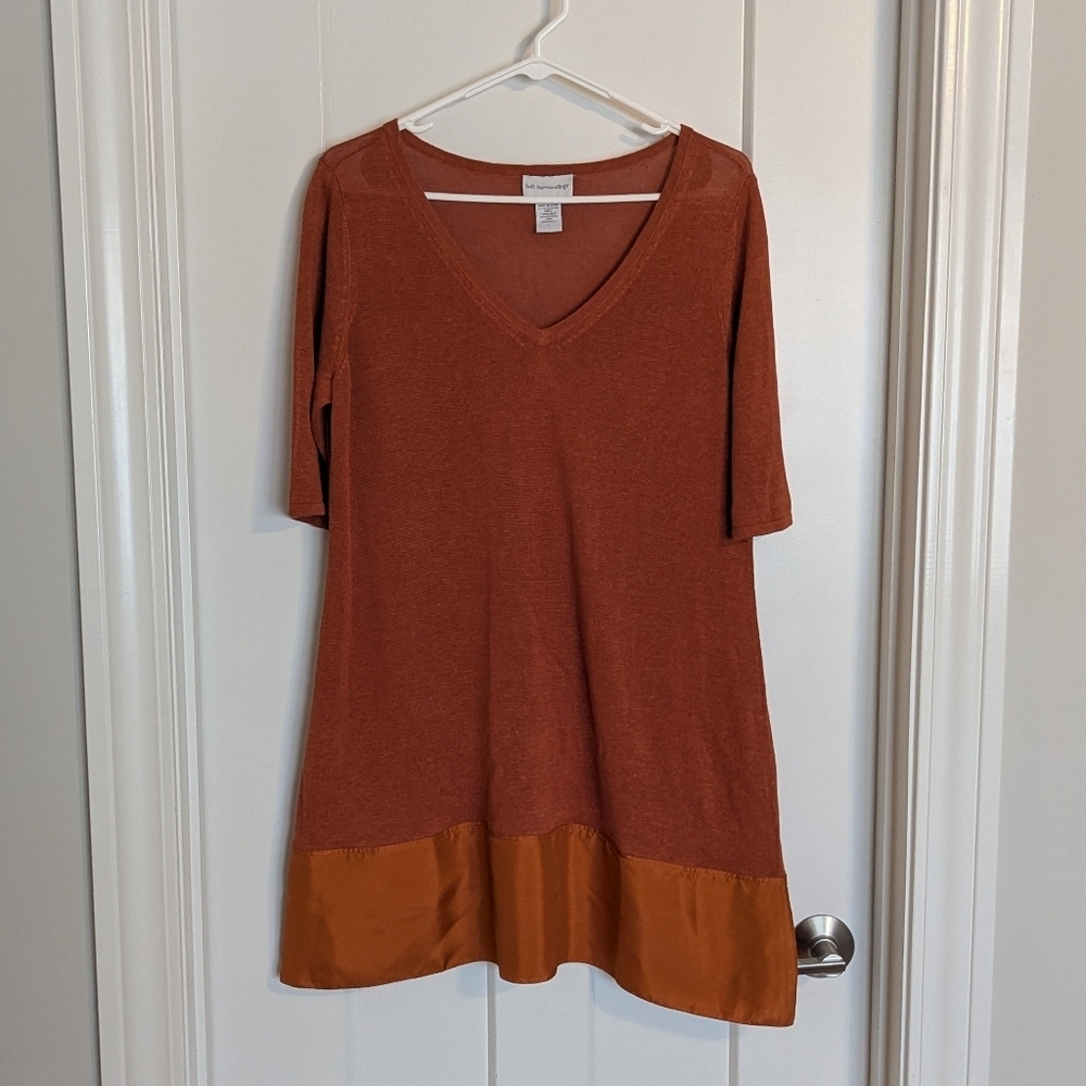 Soft Surroundings Linen Tunic With Silk Trim - Burnt Orange sz L